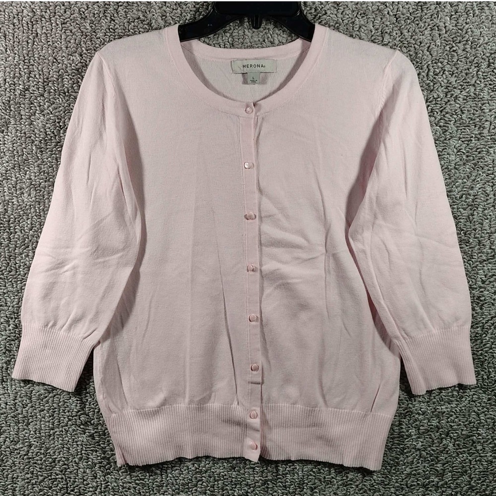 Merona Cardigan Light Pink 3/4 Sleeve Coquette Women Size Large